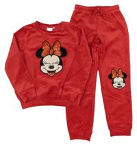 2set - Červená sametová mikina s Minnií + kalhoty Disney