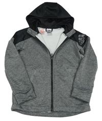 Šedo-černá sportovní funkční propínací mikina s kapucí Adidas 