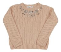Světlerůžový děrovaný svetr s kamínky M&Co.