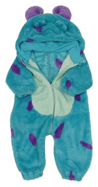 Tyrkysová chlpatá kombinéza s kapucí - príšerka