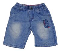 Modré lehké riflové kraťasy s nápisem 