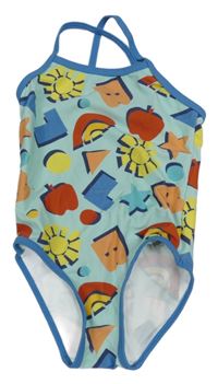 Svetlomodré jednodielne plavky so vzorom Little Bird