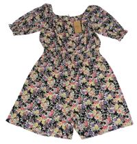 Nové - Černý kraťasový květovaný overal Next