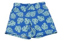 Modro-svetlomodré teplákové kraťasy s lístky Y.F.K.