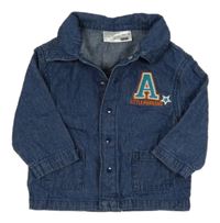 Modrá rifľová košeľová bunda s nápisom Ergee