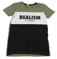 Kaki-čierno-biele tričko s nápisom Chapter young