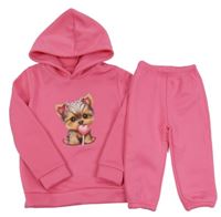 2set - Růžová mikina s pejskem a kapucí + tepláky