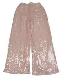 Svetloružové sieťované flitrové culottes nohavice Shein