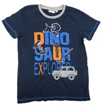 Tmavomodré tričko s nápisom a dinosaurami Kids