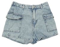 Svetlomodré rifľové cargo high waist kraťasy H&M