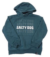 Tmavozelená mikina s nápisom a kapucňou Salty Dog