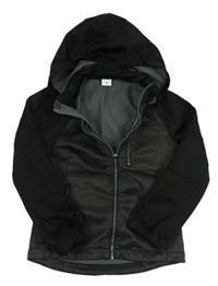 Tmavošedo-čierna melírovaná softshellová bunda s nášivkou a odopínacíá kapucňou POCOPIANO