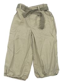 Béžové šušťákové nohavice s opaskom