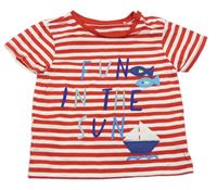Červeno-biele pruhované tričko s nápismi a rybičkami a lodičkou miniclub