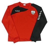 Červeno-černý sportovní fotbalový dres so znakom a číslom hummel