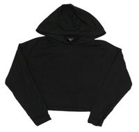 Černé žebrované crop mikinotriko s kapucňou New Look