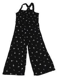 Čierny nohavicový culottes overal s kvietkami H&M