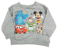 Sivá melírovaná mikina s Disney postavami Disney