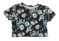 Čierne kvetované vzorované crop tričko Candy Couture