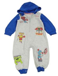 Světlešedo-cobaltově modrá melírovaná tepláková kombinéza s Avengers a kapucí PRIMARK
