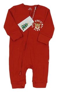 Nové - červený rebrovaný overal so sobom a nápismi zn. Next