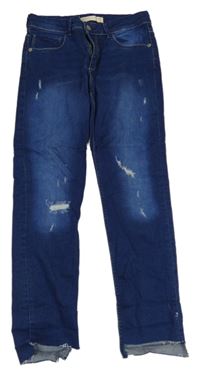 Tmavomodré skinny teplákové rifle s vyšúchaním zn. Zara