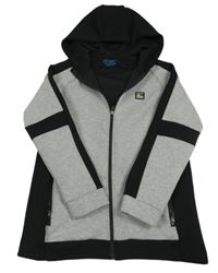 Světlešedo-černá melírovaná vzorovaná tech fleece propínací mikina s nášivkou a kapucí PRIMARK