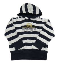 Tmavomodro-biela pruhovaná mikina s nápisom a vreckom a kapucňou Venice