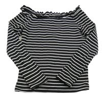 Černo-bílé pruhované žebrované crop triko s lodičkovým výstřihem Candy Couture