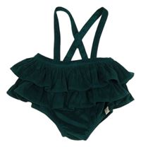 Smaragdové plyšové kraťasy s volánky a kšandami George