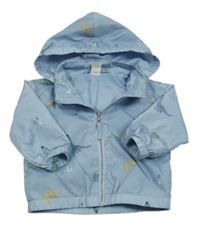 Svetlomodrá šušťáková jarná bunda s dinosaurami a odopínacíá kapucňou H&M