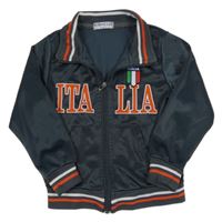 Tmavomodrá prepínaci športová mikina s nápisom a pruhmi