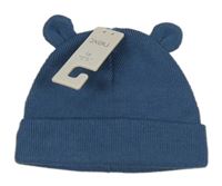 Nové - modrá rebrovaná úpletová čapica s uškami Next