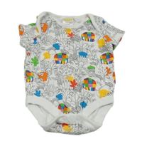 Biele body s kvietkami a palmami a barevnými sloníky ELMER