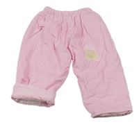 Růžové manšestrové zateplené kalhoty s medvídkem 