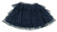 Tmavomodrá puntíkatá vrstvená tylová sukně se stříbrným pasem little kids