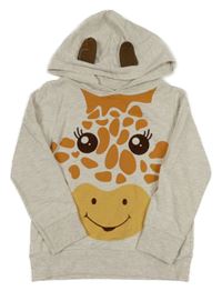 Světlebéžová melírovaná mikina se žirafou a kapucí YD