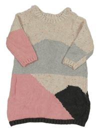 Smetanovo-šedo-růžovo-černošedé melírované svetrové šaty M&S