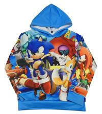 Modro-farebná mikina so Sonicem a vreckom a kapucňou