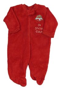 Červená plyšová kombinéza s vtáčikom Matalan