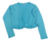 Azurové propínací svetrové bolérko so vzorom a volánikom mayoral