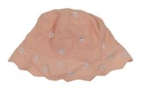 Svetloružový mušelínový klobúk s kvetmi St. Bernard