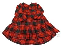 Nové - červeno-čierno-tmavozeleno-zlaté kockované šaty s volánikmi St. Bernard