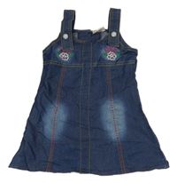 Tmavomodré ľahké rifľové šaty s kvetmi TIP TOP