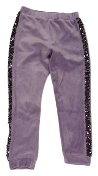 Fialové plyšové tepláky s tylovým pruhem s flitry little kids