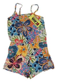 Nové - bielo-farebný kvetovaný letný overal