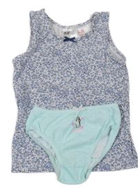 2Set - Biela kvietkovana košieľka  H&M + pomněnkové puntíkaté kalhotky s  H&M + pomněnkové puntíkaté kalhotky s pejskem PRIMARK