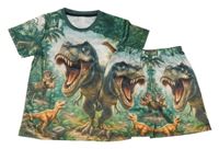 2Set - Tmavozeleno-khaki sportovní tričko s dinosaury + kraťasy 