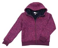 Růžovo-tmavomodrá melírovaná pletená propínací zateplená mikina s kapucí MOUNTAIN WAREHOUSE