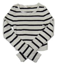 Bielo-čierny pruhovaný rebrovaný úpletový crop sveter H&M